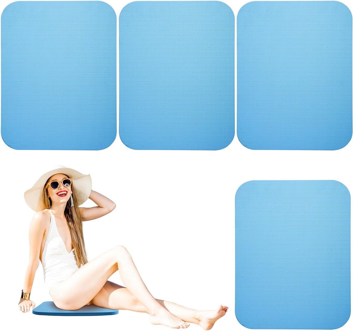   - Zitmat bij het Zwembad van Zacht Eva-Schuim in Blauw | Zwembadligstoel Zitkussens voor Strandontspanning | Set van 4 | Schoon Zwembadkussen | Loungen in Zwembaden